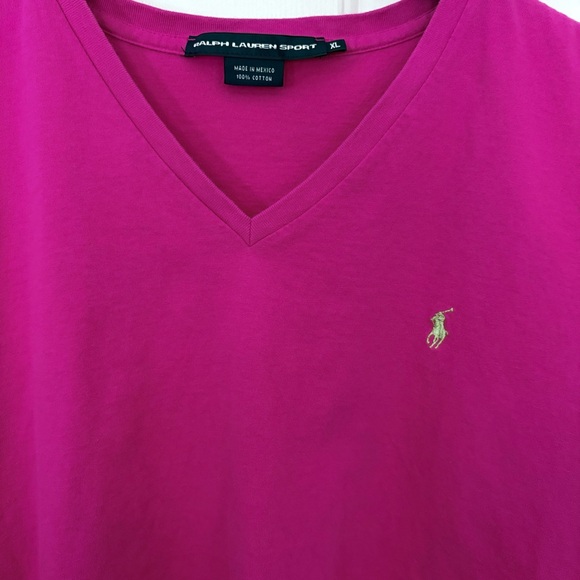 Vintage 90s Ralph Lauren Sport Magenta V-Neck Tee EUC XL - Picture 2 of 5
